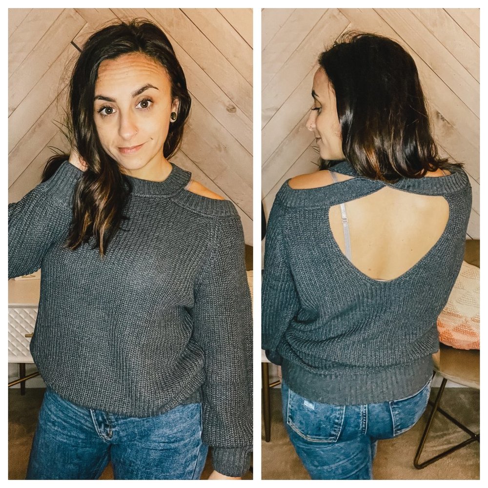 Gray Cold Shoulder Sweater